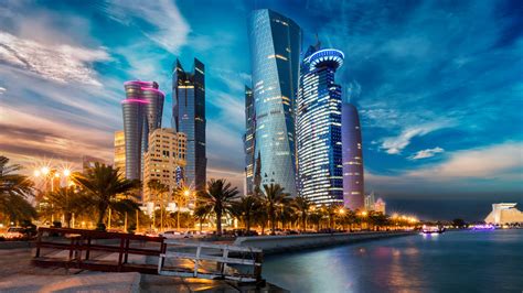 Skyscrapers Near River Qatar During Evening Time 4k 5k Hd Travel