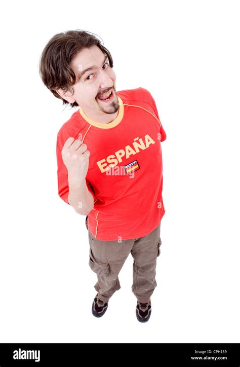 Happy Spanish Man Supporter Isolated On White Stock Photo Alamy