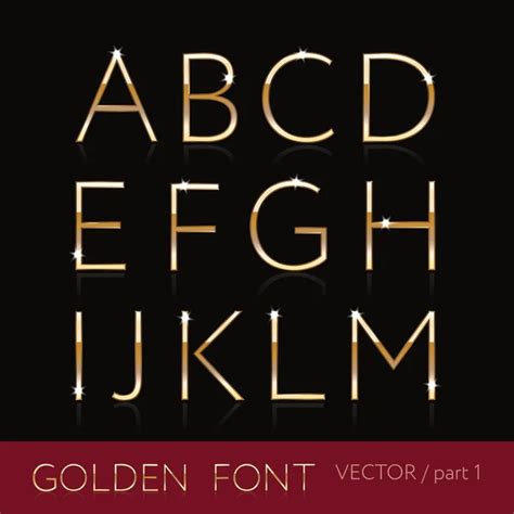 Golden Alphabet Set Of Golden Letters Isolated On Black Background