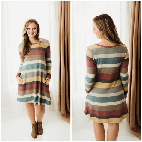 A Cute Fall Dress With Pockets Striped Dress Striped Dress