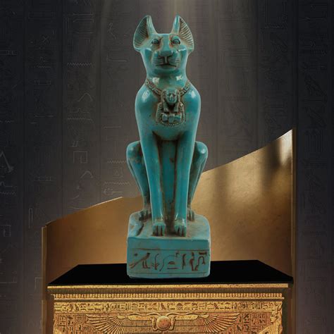 egyptian brass cat figurine brass egyptian goddess bastet cat statue sculpture on black stone