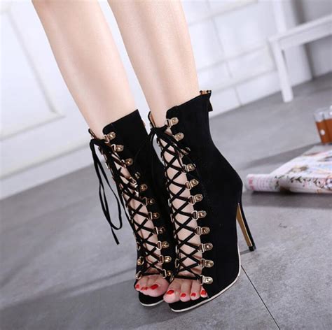 Lace Up High Heel Open Toe Gladiator Boots Look Love Lust