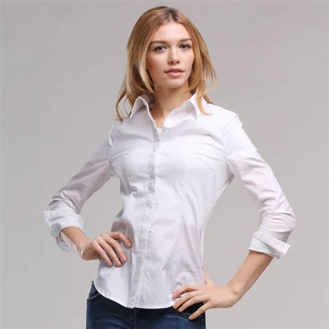 2014 Spring Shirts White Long Sleeve Shirt For Women With Cotton Female