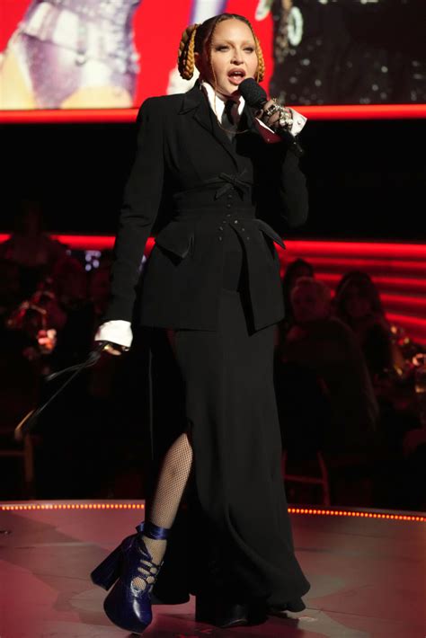 Madonna Soars In 7 Inch Heels And Pleated Skirt At 2023 Grammy Awards