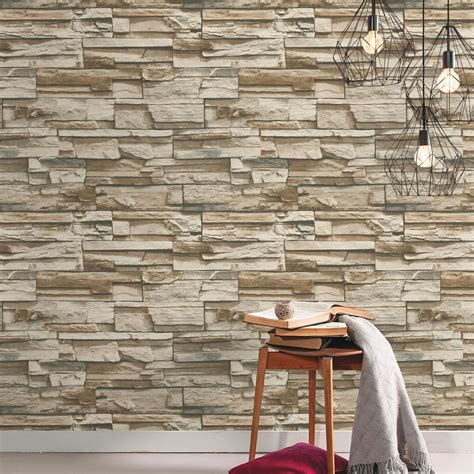 Roommates Brown Stacked Stone Peel And Stick Wallpaper