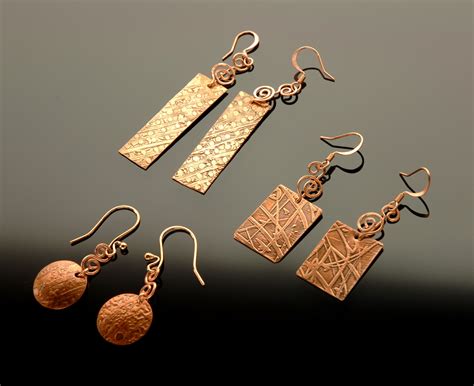 Etched Copper Earrings Copper Earrings Drop Earrings Earrings