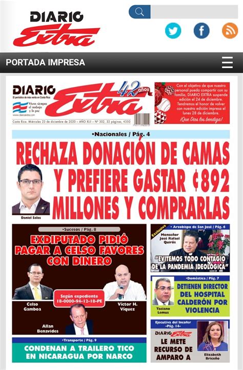 Portada Diario Extra MiÉrcoles 23 Diciembre 2020 PeriÓdico Digital Y