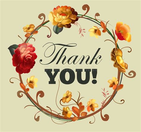Thank You Card With Beautiful Vintage Flowers Stock Vector