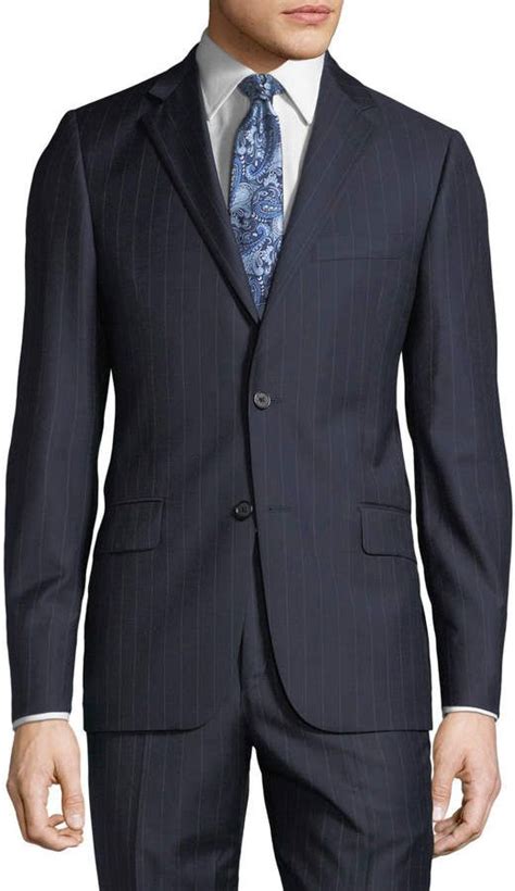 Hickey Freeman Mens Pinstriped Two Piece Wool Suit Hickey Freeman