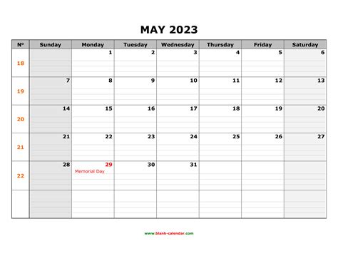 Free Download Printable May 2023 Calendar Large Box Grid Space For Notes