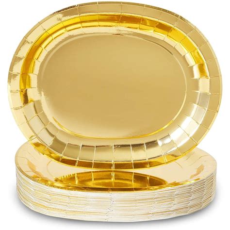 Oval Serving Platters for Parties, Gold Foil Paper Tray (12.5 x 10 In