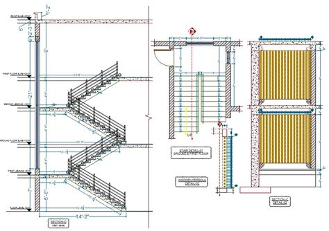 Stair Structure Detail Elevation Plan And Sectional Layout Dwg File