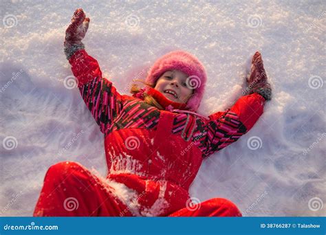 Little Girl Lying In The Snow Stock Image Image Of Outside Holiday