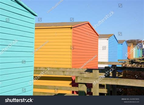 Row Colorful Beach Huts Blue Sky Stock Photo 2147873055 Shutterstock