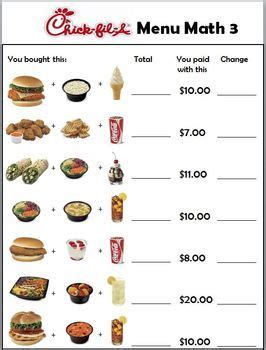 Math worksheets from math goodies. ChickFilA Menu Money Math + Worksheets | Money math ...