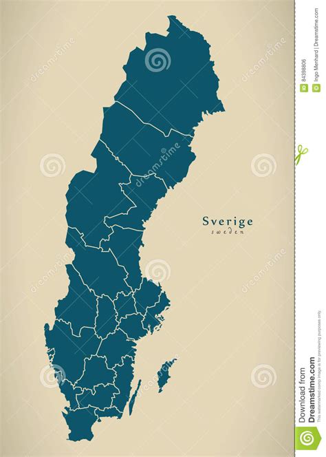 Modern Map Sweden With Regions Se Stock Illustration Illustration