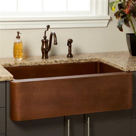 As the sink is normally a haven for nasty bacteria it's always handy to help protect yourself in any way you can while. 35" Vernon Hammered Copper Farmhouse Sink - Kitchen
