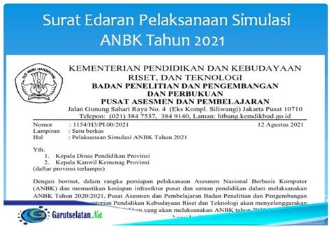 Surat Edaran Pelaksanaan Simulasi Anbk Tahun 2021