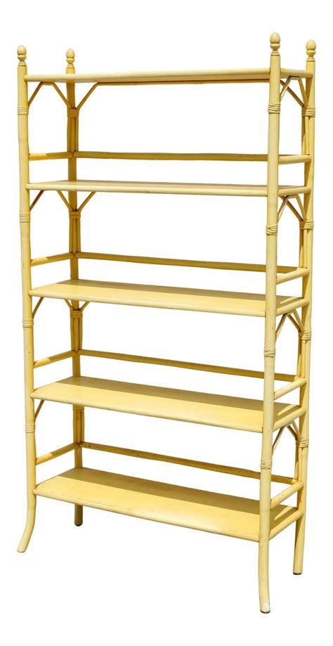 Vintage Yellow Rattan Etagere Heavy On Painted Bamboo