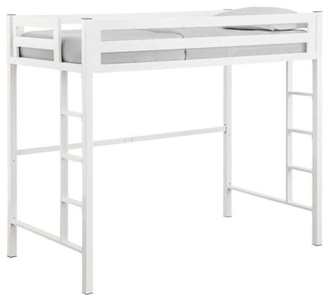 Pemberly Row Transitional Steel Metal Twin Loft Bed In White