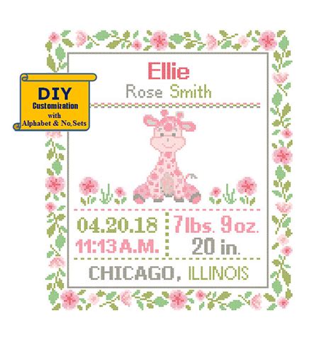 Blog video tutorials dmc star stitchers education. Giraffe Cross Stitch Birth Announcement cross Stitch Birth ...
