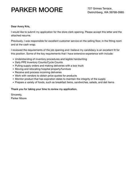 Store Clerk Cover Letter | Velvet Jobs