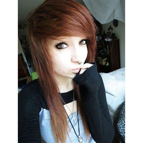 Short brown hair girl with red eyes ~ tamoshi. emo girl brown hair liked on Polyvore featuring beauty ...
