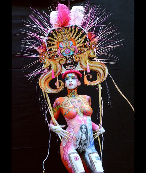 A Model Poses With Her Bodypainting Designed By Bodypainting Artist