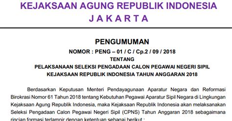 Bpk buka 1.320 formasi untuk cpns. Pengumuman CPNS Kejaksaan Agung Untuk Formasi Lulusan SMA ...