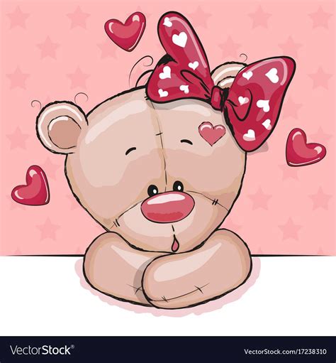 Cute Cartoon Teddy Bear With Hearts On A Pink Background Download A