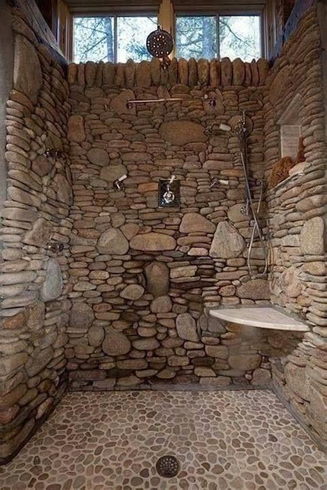 Stone Shower In 2020 Unique Bathroom Design Rustic Bathroom