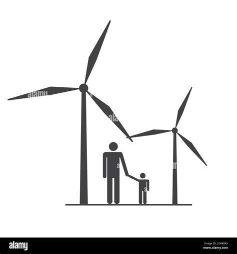 Wind Energy Logo Green Energy Concept Wind Turbine With People Flat