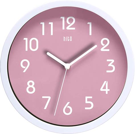 Hito Modern Colorful Silent Non Ticking Wall Clock 10 Inches Pink