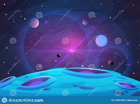 Space And Planet Background Planets Surface With Craters Stars And