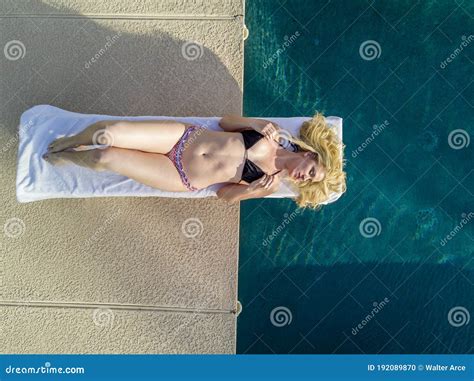 Blonde Bikini Model By The Pool Stock Photo Image Of Perfect