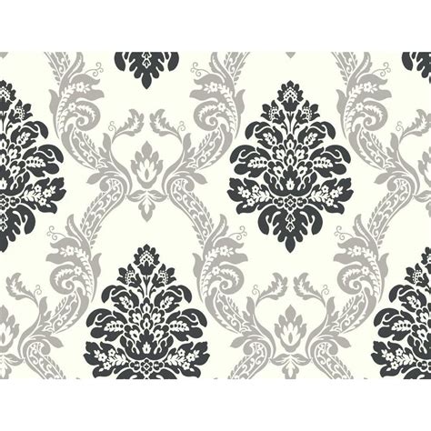 York Wallcoverings Black And White Ogee Damask Wallpaper Ab2027 The