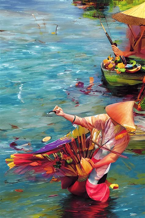 Dinh Co Fishing Goddess Vietnamese Hyper Realistic Painting Colorful