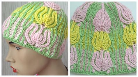 You don't have to live in the netherlands to love tulips. Brioche knitting *Tulips hat* knitting patterns - YouTube