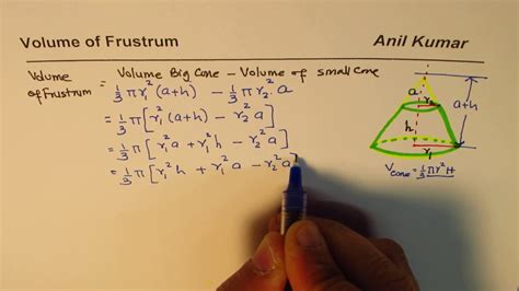 You'll learn about the formula for the volume of a cone and see how to use the formula in an example. Frustum Volume Formula Derivation as difference of cubes ...