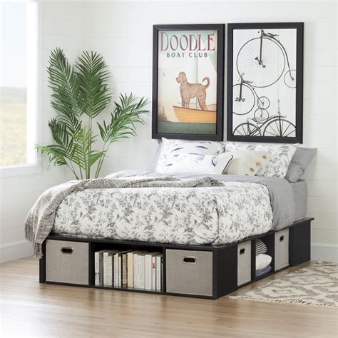 Black Oak Full Size Platform Bed With Storage And Baskets