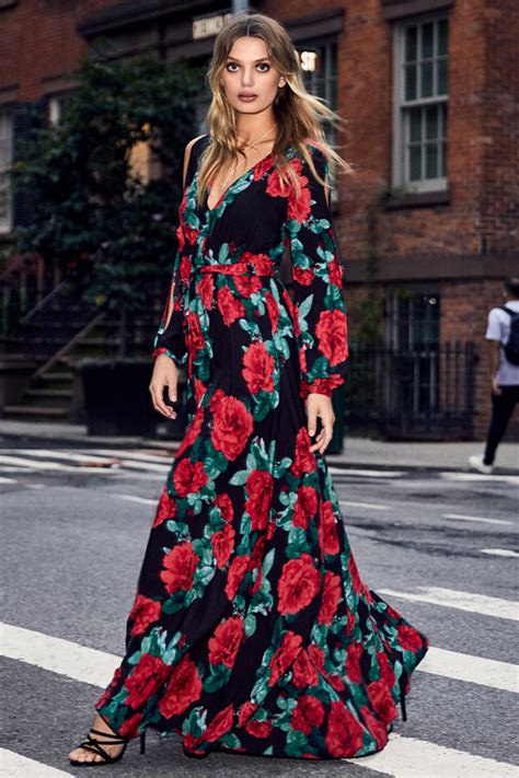 Lovely Black Floral Print Maxi Long Sleeve Maxi Dress