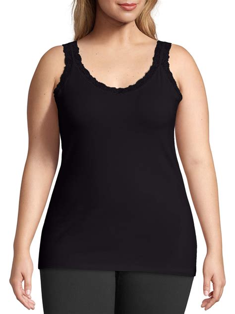 Jms By Hanes Womens Plus Size Stretch Jersey Lace Trim Camisole
