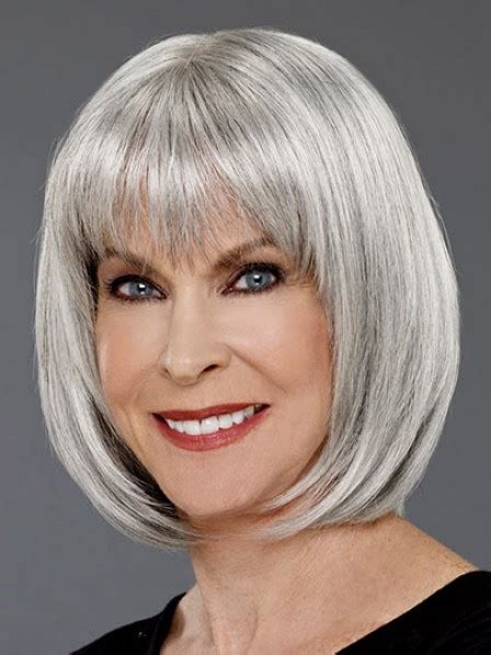 Grey Bob Straight Hair Wig For Women Over 40 Chin Length Wigs Capless Wigs Grey Wigs