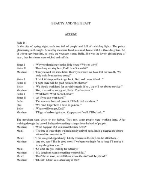 Script Of English Musical Drama Beauty And The Beast Dialogo