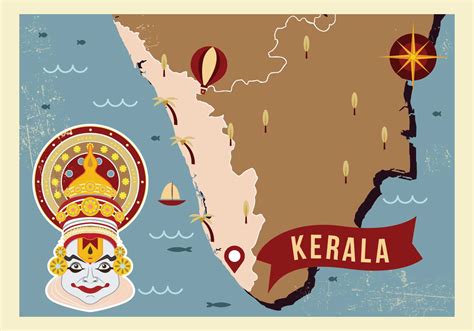 Kerala Map With Iconic Illustration Vector 158109 Vector Art At Vecteezy