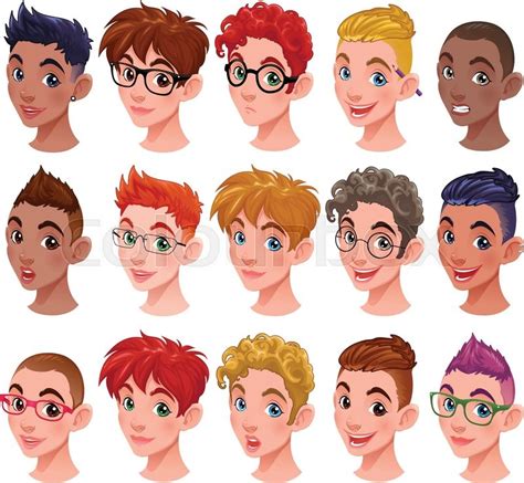 Boy hair drawing drawing faces man face drawing manga drawing boy sketch hair. Set of boys with different hairstyles and accessories ...
