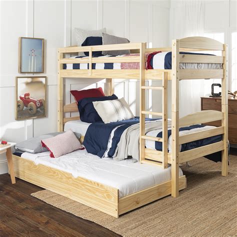 Solid Wood Twin Over Twin Natural Bunk Bed With Storagetrundle Bed By