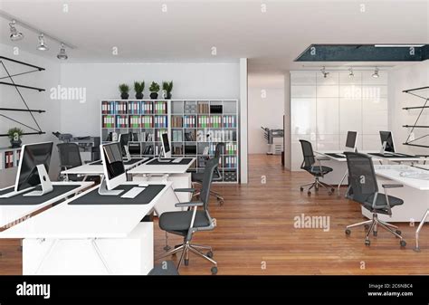 Contemporary Loft Office Interior 3d Rendering Design Concept Stock