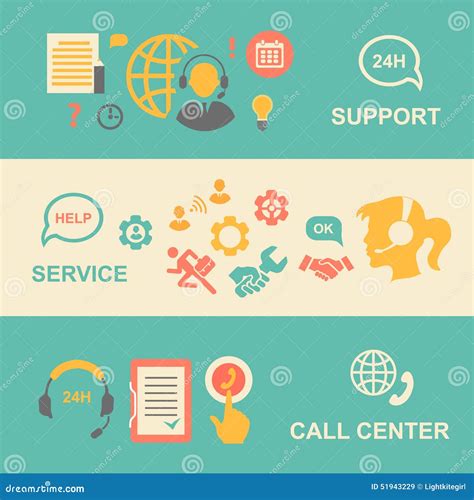 Call Center Banners Set With Support And Service Stock Vector