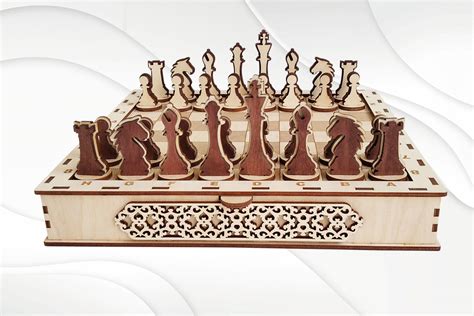 Chess Set With Board Laser Cutting Template Svg Dxf Files For Laser